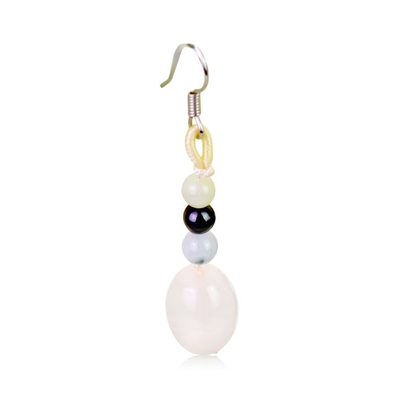 Elegant Oblong Rose Quartz Gemstone Earrings - Picture 2 of 3